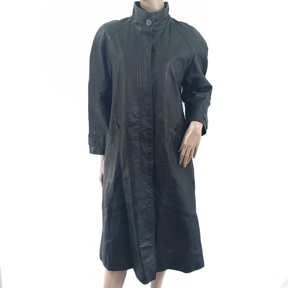 WINLIT Coat Leather Funnel Neck Button Front Swing S NWOT